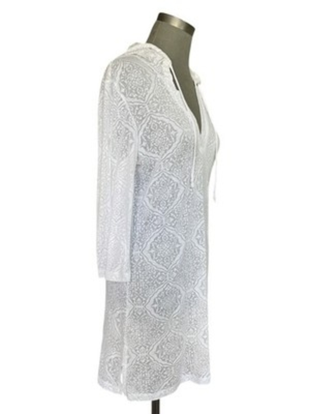 Bally Total Fitness White Hooded Burnout Tunic Cover Up Dress Women's M VG - Picture 5 of 10